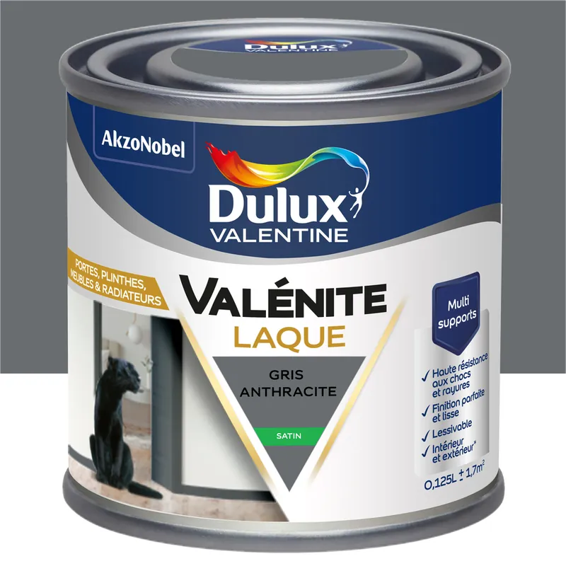 Soldes Peinture Boiseries Laque Acrylique Valénite Gris Anthracite Satin 125 ML - DULUX VALENTINE