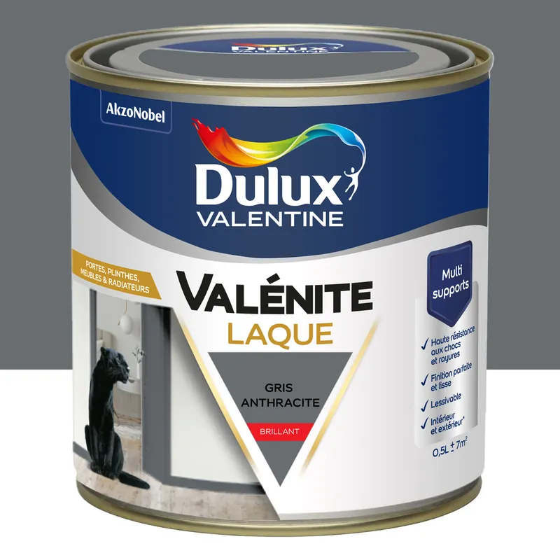 Peinture Boiseries Laque Acrylique Valénite Gris Anthracite Brill 0,5 L - DULUX VALENTINE Seulement Aujourd'hui
