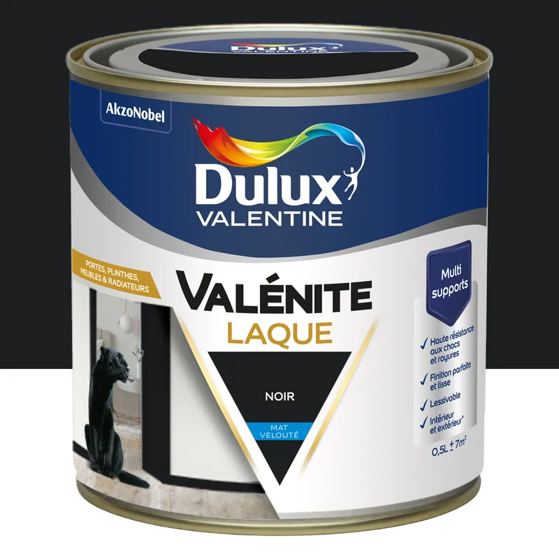 Marque Peinture Boiseries Laque Acrylique Valénite Noir Mat 0,5 L - DULUX VALENTINE