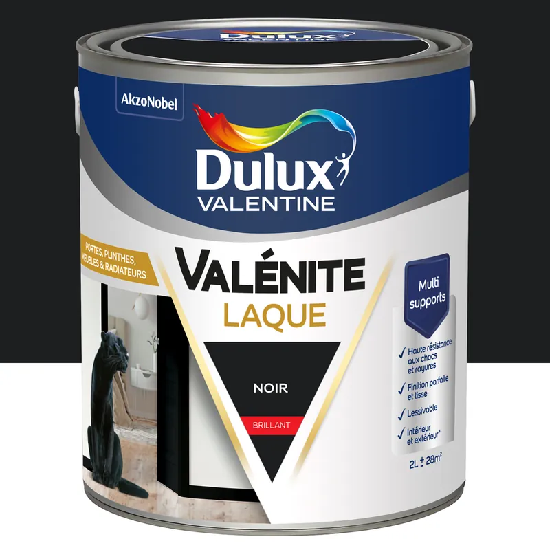 Peinture Boiseries Laque Acrylique Valénite Noir Brillant 2 L - DULUX VALENTINE Offre Exclusive