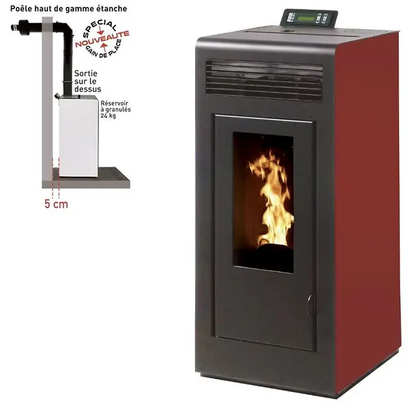 Pack Poêle à granules MARINA 13 Etanche sortie Concentrique sur le dessus + Kit Conduit Ventouse (so INTERSTOVES Dernier Modèle