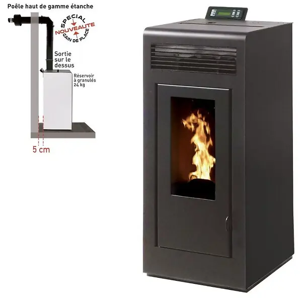 Meilleur Prix Pack Poêle à granules MARINA 13 Etanche sortie Concentrique sur le dessus + Kit Conduit Ventouse (so INTERSTOVES