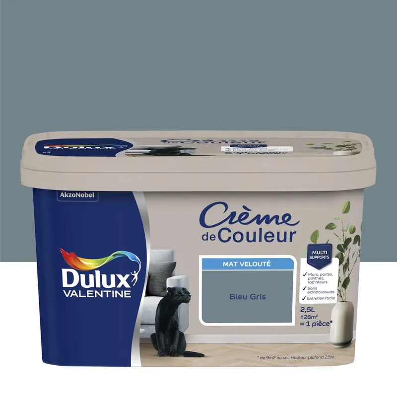Peinture Crème De Couleur Mat Bleu Gris 2,5 L - DULUX VALENTINE Acheter En Ligne