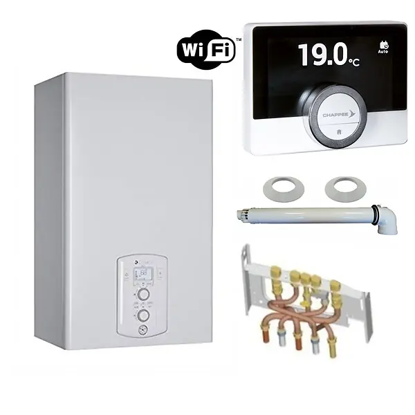 Chaudière Gaz Condensation Niagara C Green 25 kW Complète (Ventouse + Douilles + Dosseret) avec Thermostat Connecté CHAFFOTEAU Soldes