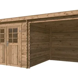 Prix Réduit Abri de jardin en bois SOPHY avec extension - L.440xl.236cm LASITAMAJA