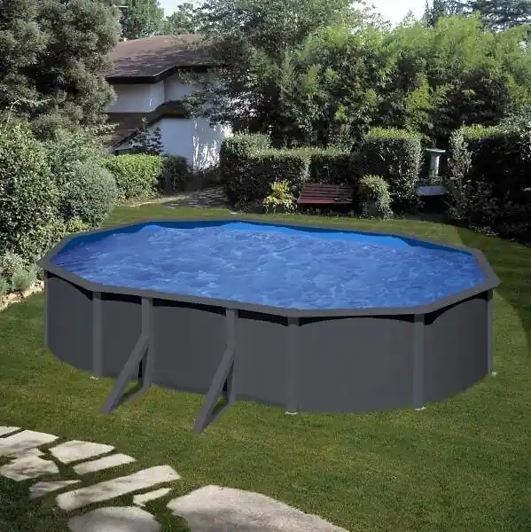 Réduction Piscine ovale acier - Gris anthracite - L.634xl.399xH.122cm GRE