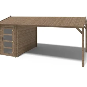 Acheter Direct Abri de jardin en bois - 1.5x3 m avec extension de 4x2.76 m - 15.56 m²- Traité - DOM673+DOS194 ALTANKA