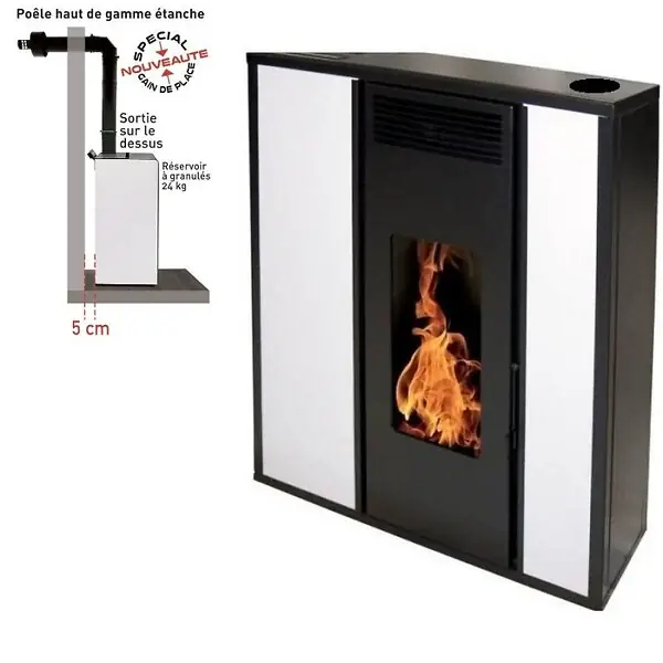 Pack Poêle à granules TESSA 10 Etanche sortie Concentrique sur le dessus + Kit Conduit Ventouse (sor INTERSTOVES Meilleur Choix