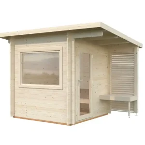 Sauna extérieur Palmako Sanna en bois naturel avec pergola - 8,9 m² - PALMAKO Haute Qualité