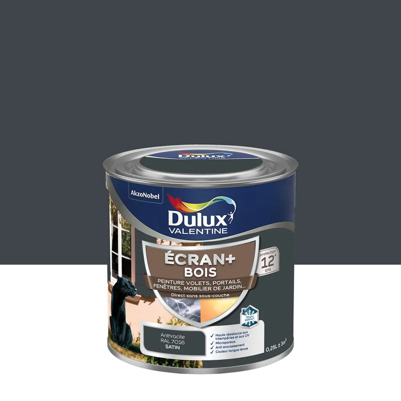 Vente Flash Peinture Ecran+ Bois Satin Gris Anthracite 0,25 L - DULUX VALENTINE