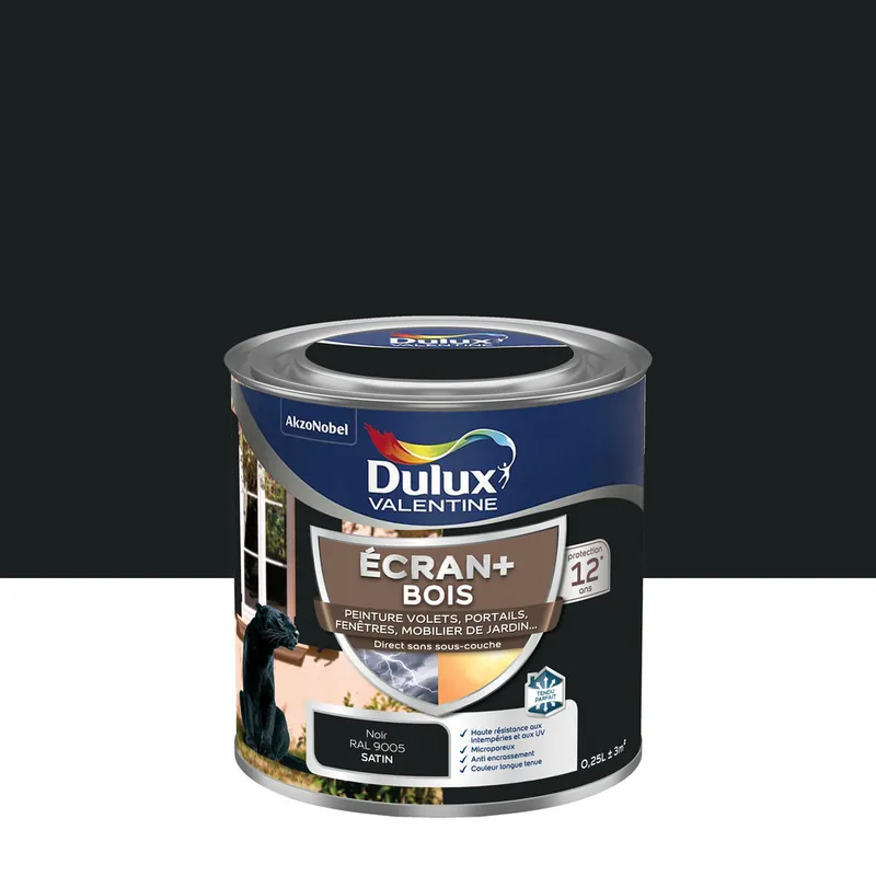 Peinture Ecran+ Bois Satin Noir 0,25 L - DULUX VALENTINE Certifié