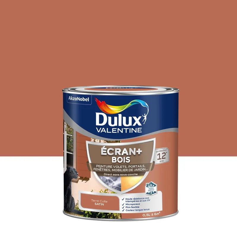 Peinture Ecran+ Bois Satin Terre Cuite 0,5 L - DULUX VALENTINE Offre Limitée