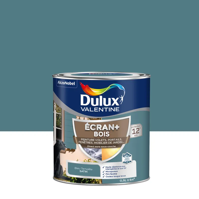 Peinture Ecran+ Bois Satin Bleu Tempête 0,5 L - DULUX VALENTINE Promotion