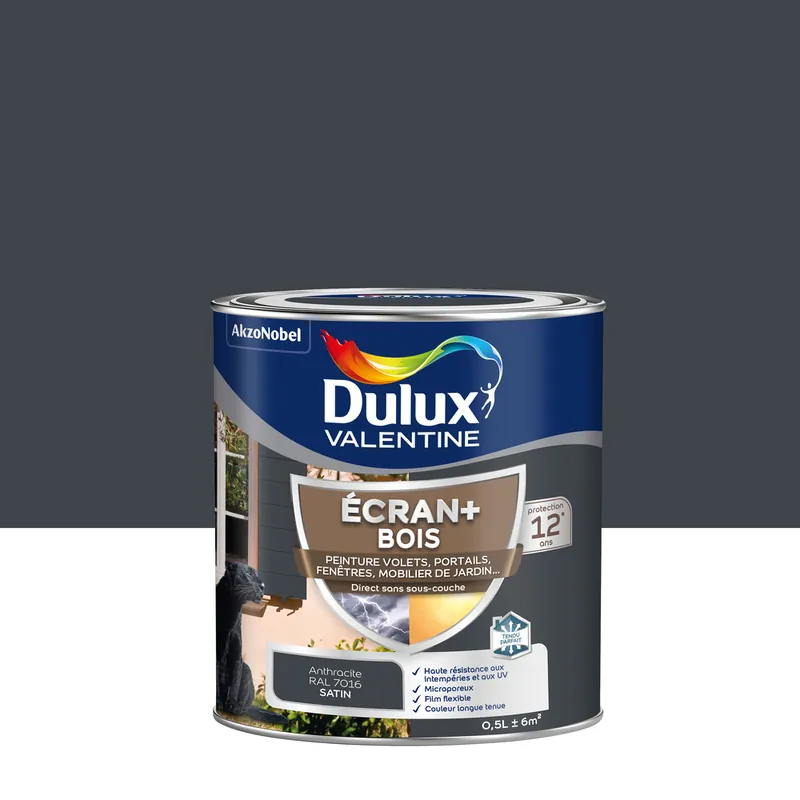 Dernier Modèle Peinture Ecran+ Bois Satin Gris Anthracite 0,5 L - DULUX VALENTINE