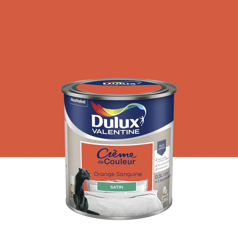 Peinture crème de couleur satin orange sanguine 0,5L - DULUX VALENTINE Prix Promo
