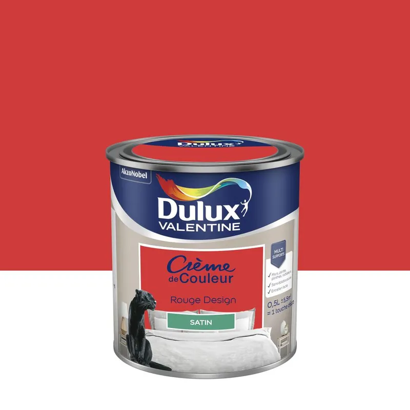 Prix Réduit Peinture crème de couleur satin rouge design 0,5L - DULUX VALENTINE
