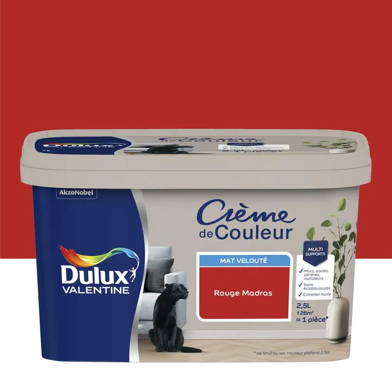 Peinture Crème De Couleur Mat Rouge Madras 2,5 L - DULUX VALENTINE Soldes