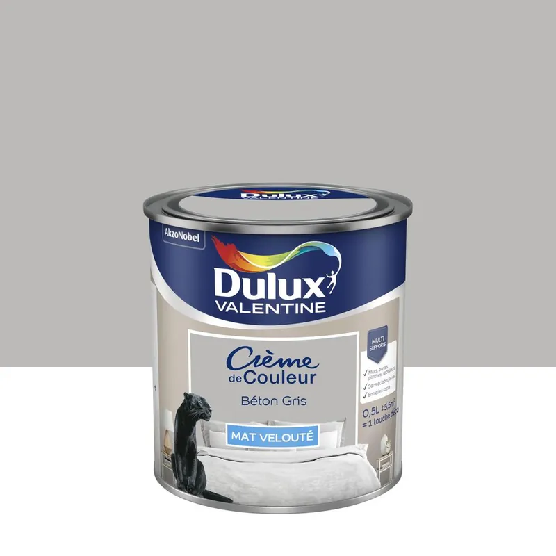 Peinture Crème De Couleur Mat Béton Gris 0.5 L - DULUX VALENTINE Produit De Marque