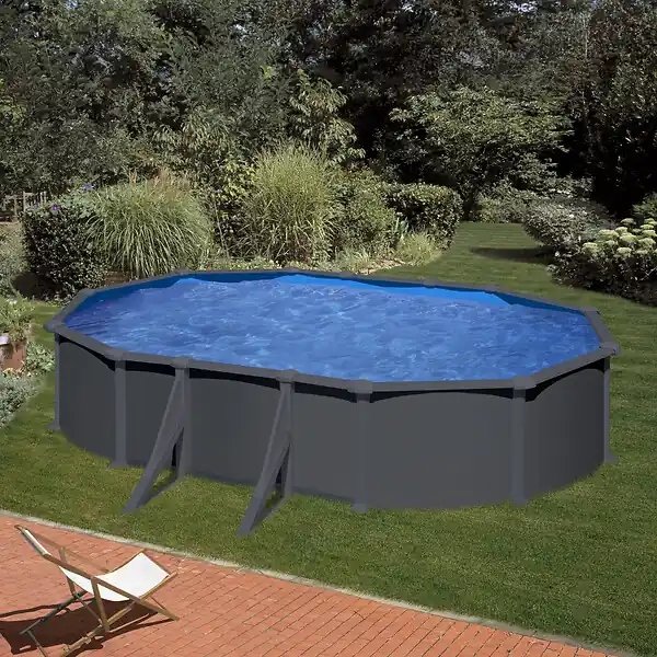 Piscine ovale acier Juni - Anthracite - L.527xH.132cm GRE Livraison Express