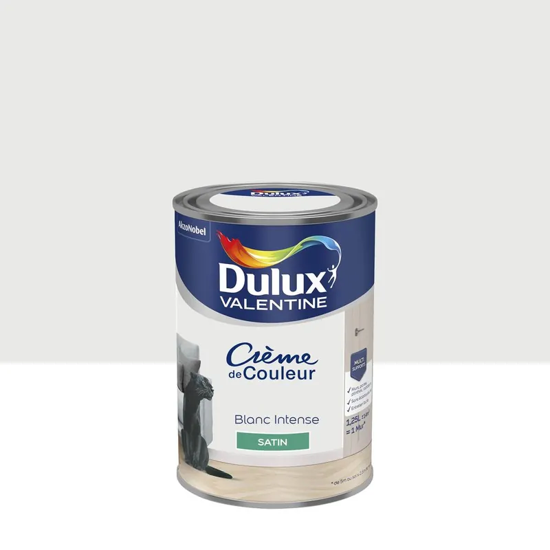 Peinture crème de couleur satin blanc intense 1,25L - DULUX VALENTINE Livraison Express