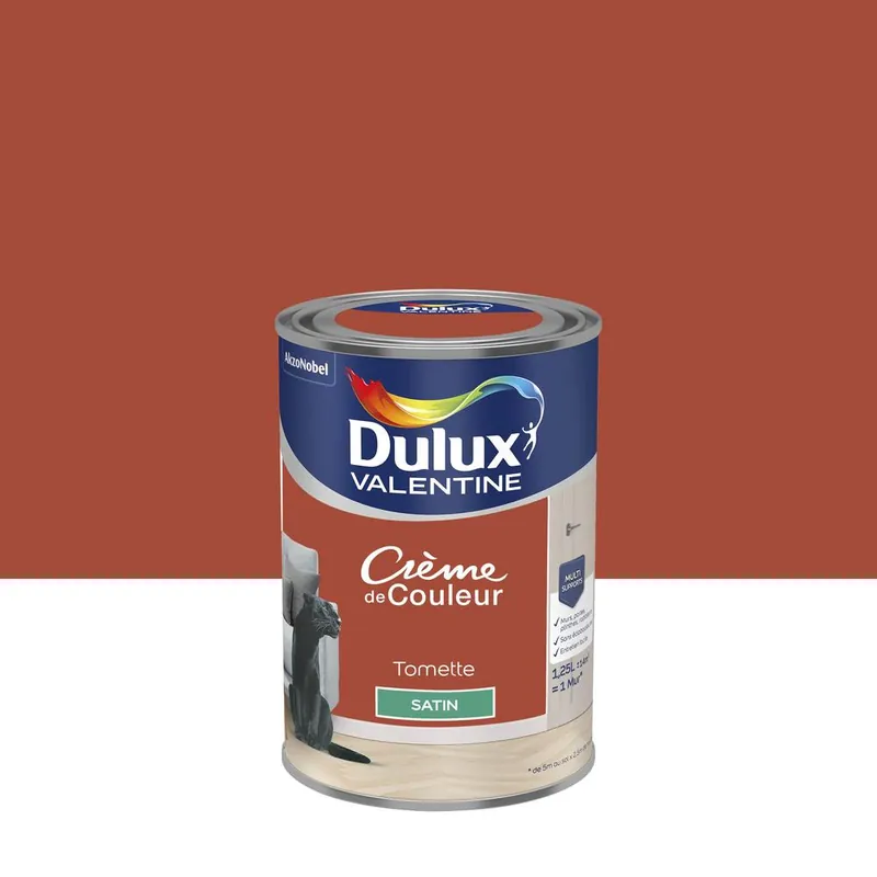 Offre Limitée Peinture crème de couleur satin tomette 1,25L - DULUX VALENTINE