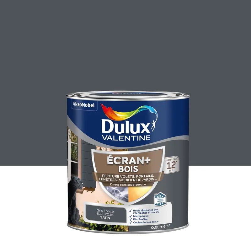 Promotion Peinture Ecran+ Bois Satin Gris Foncé 0,5 L - DULUX VALENTINE