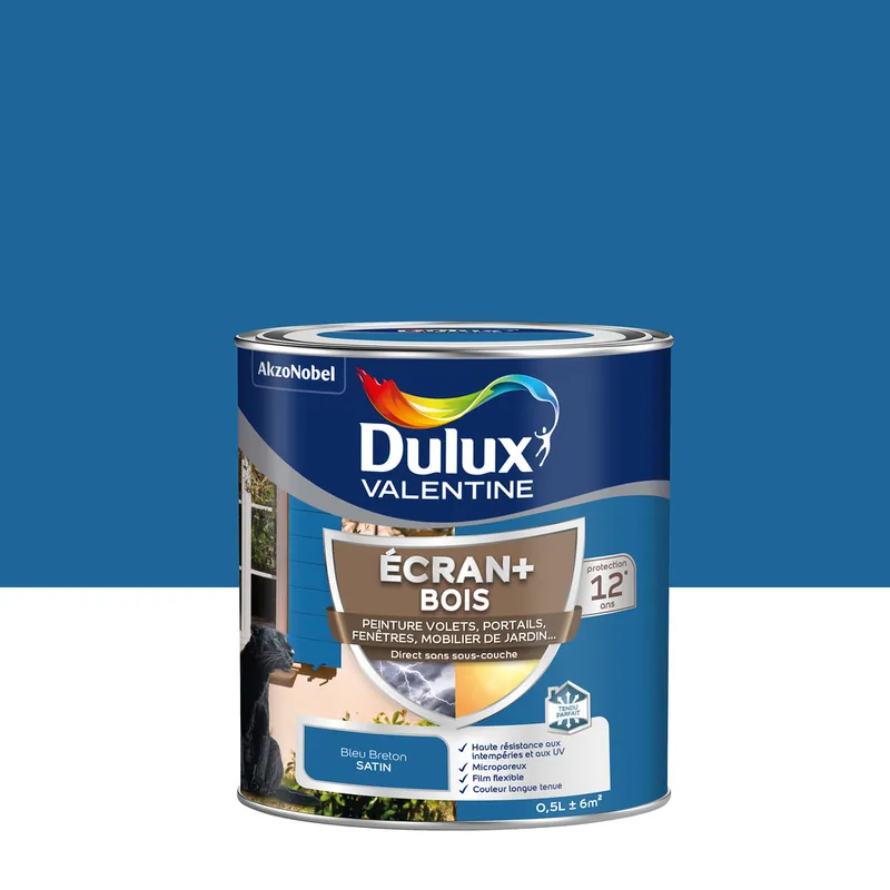 Peinture Ecran+ Bois Satin Bleu Breton 0,5 L - DULUX VALENTINE Expédition Rapide