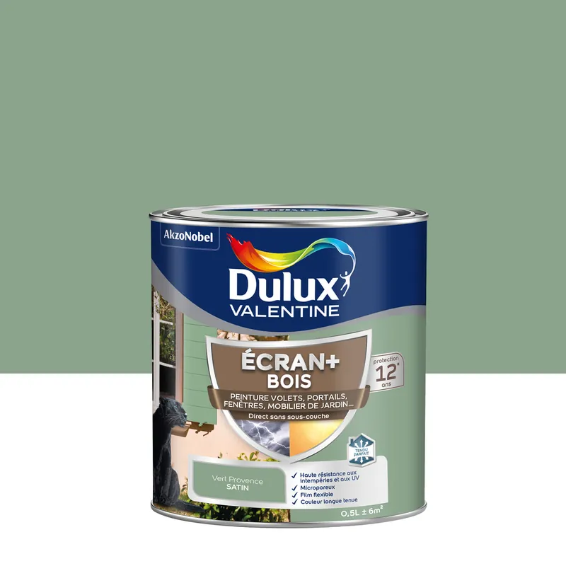 Vente Flash Peinture Ecran+ Bois Satin Vert Provence 0,5 L - DULUX VALENTINE