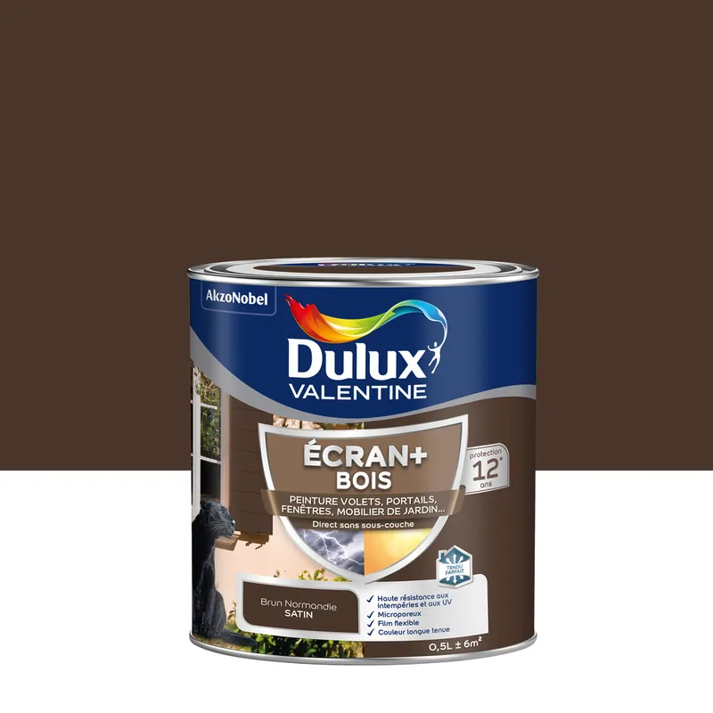 Vente Directe Peinture Ecran+ Bois Satin Brun Normandie 0,5 L - DULUX VALENTINE
