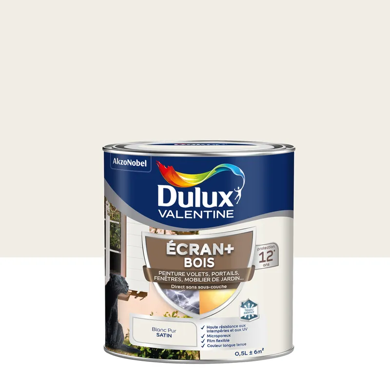 Peinture Ecran+ Bois Satin Blanc Pur 0,5 L - DULUX VALENTINE Promotion Saisonnière