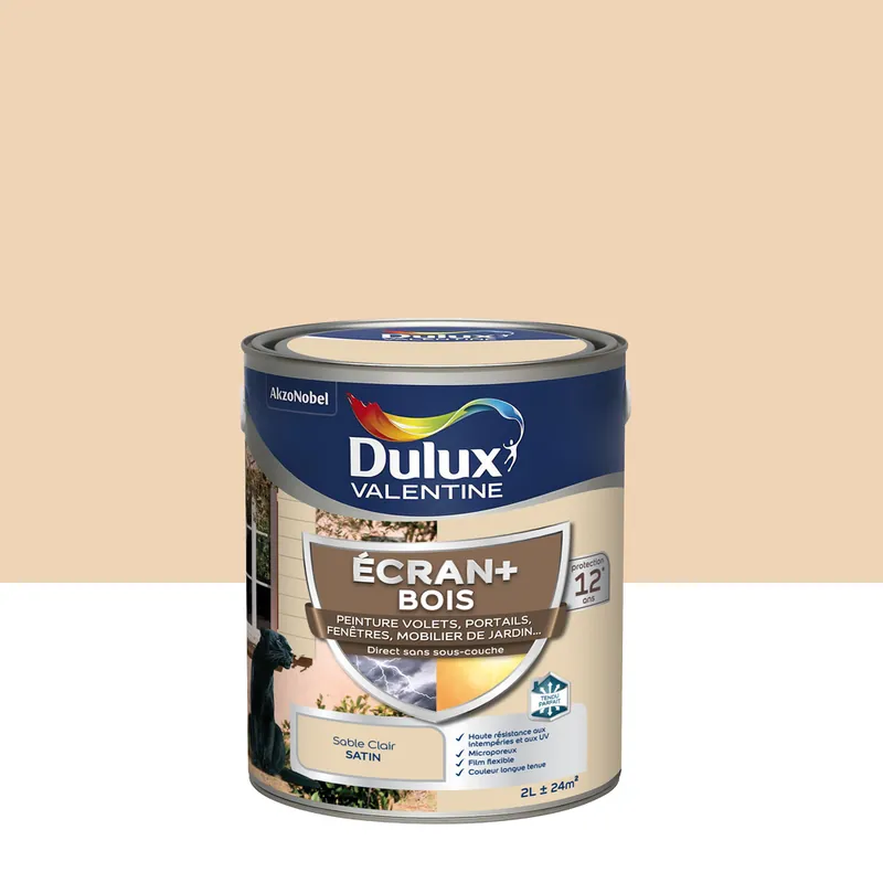 Peinture Ecran+ Bois Satin Sable Clair 2 L - DULUX VALENTINE Jusqu'à Épuisement Des Stocks