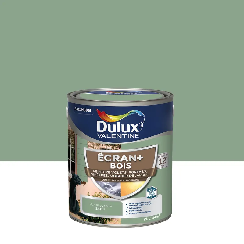 Peinture Ecran+ Bois Satin Vert Provence 2 L - DULUX VALENTINE Expédition Rapide