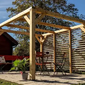 Authentique Auvent Veneto en bois Douglas - L.360xH.217xP.340cm HABRITA