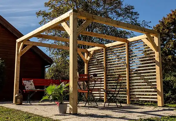 Authentique Auvent Veneto en bois Douglas - L.360xH.217xP.340cm HABRITA