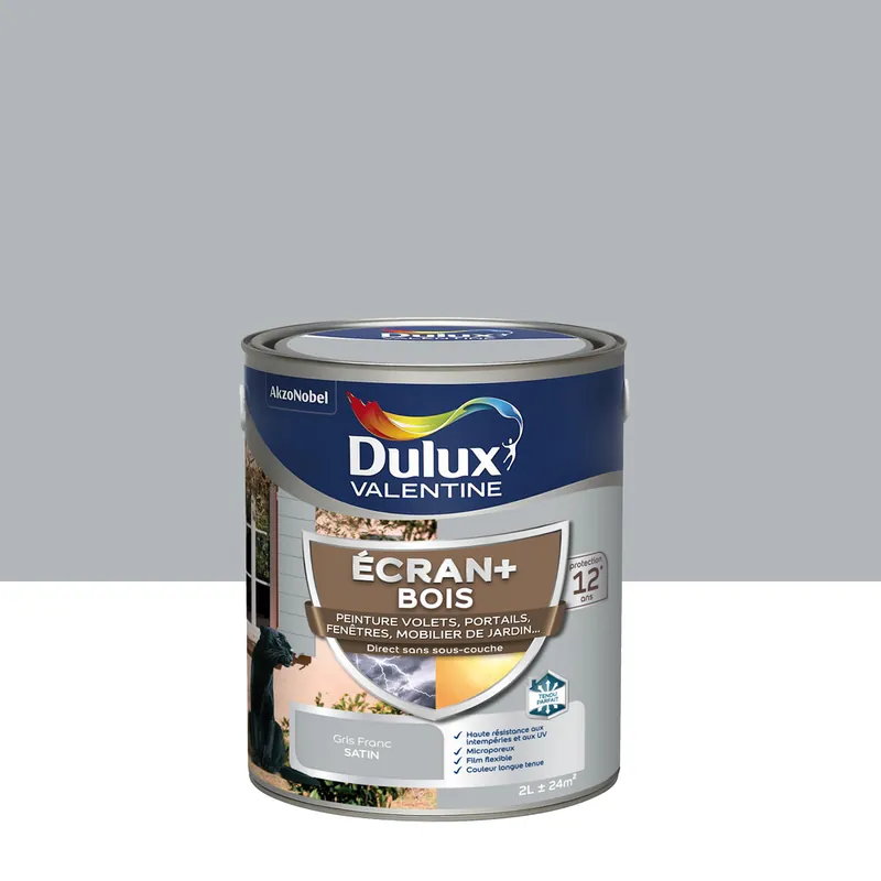 Dernier Modèle Peinture Ecran+ Bois Satin Gris Franc 2 L - DULUX VALENTINE