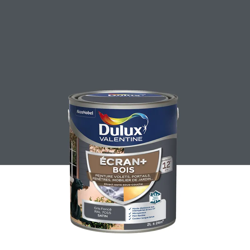Peinture Ecran+ Bois Satin Gris Foncé 2 L - DULUX VALENTINE Jusqu'à Épuisement Des Stocks