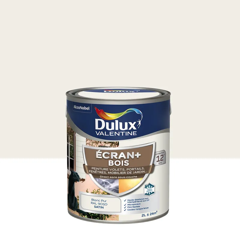 Promotion Peinture Ecran+ Bois Satin Blanc Pur 2 L - DULUX VALENTINE