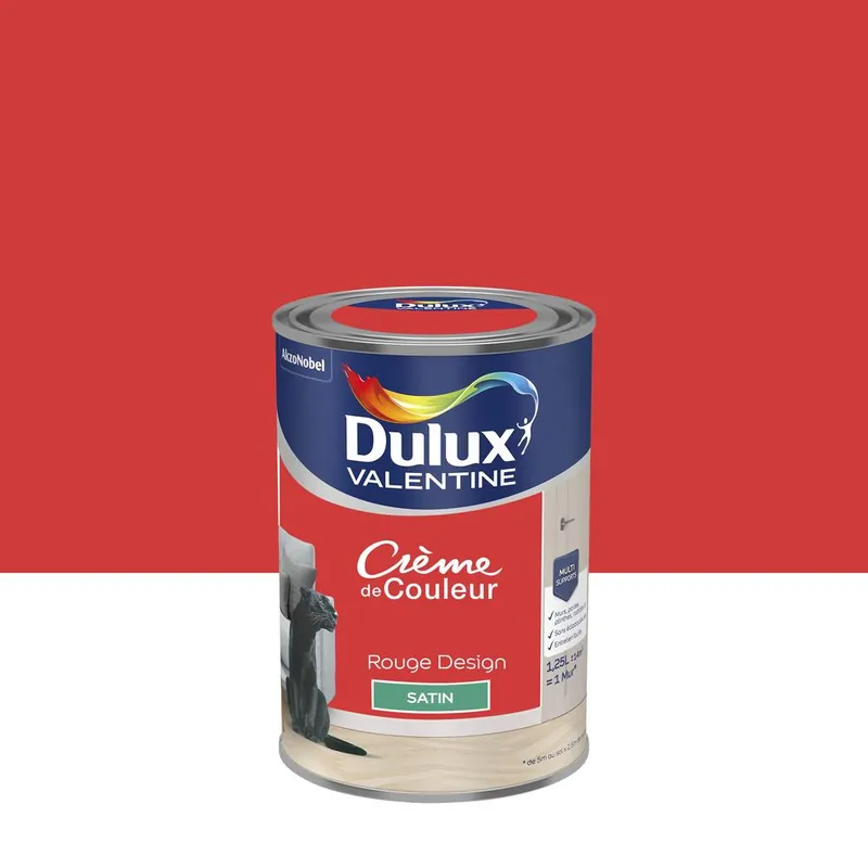 Nouveauté Peinture crème de couleur satin rouge design 1,25L - DULUX VALENTINE