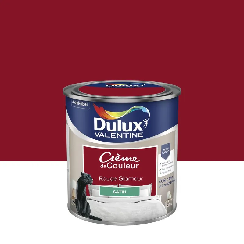 Peinture crème de couleur satin rouge glamour 0,5L - DULUX VALENTINE Meilleure Vente