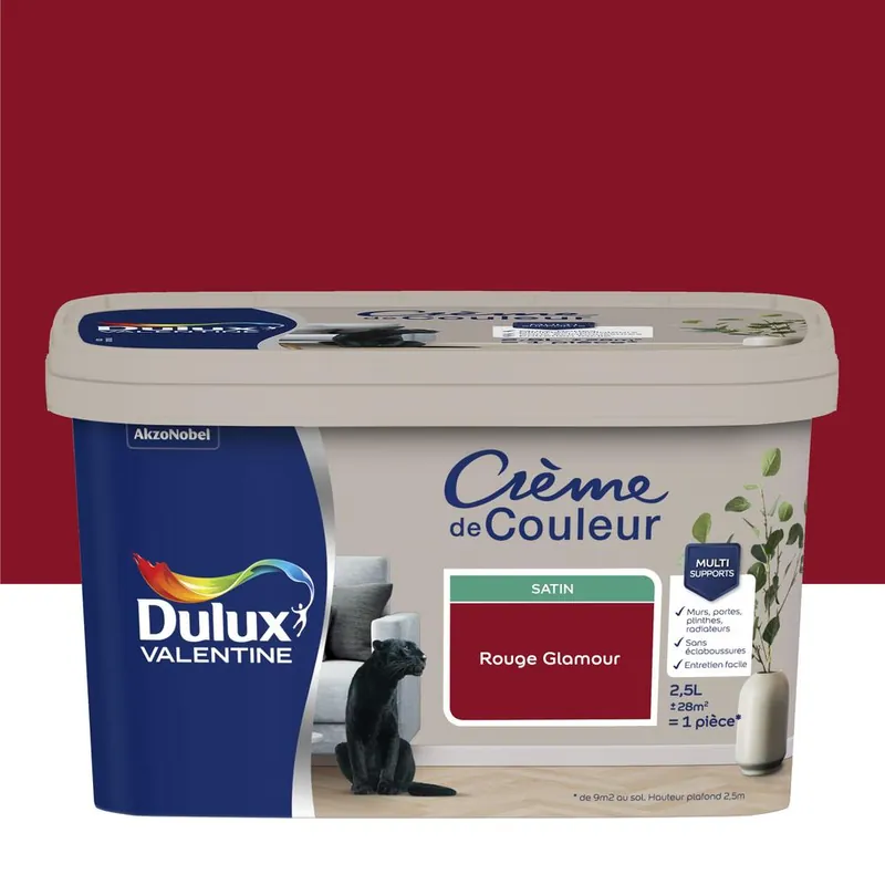 Peinture crème de couleur satin rouge glamour 2,5L - DULUX VALENTINE Soldes