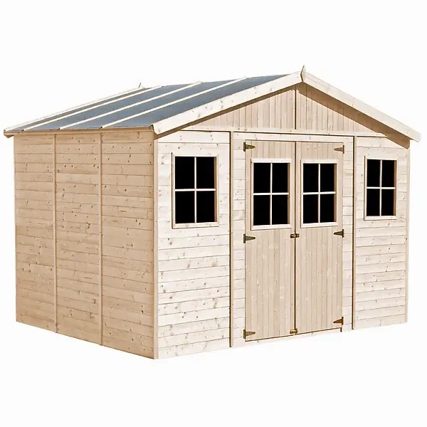 Abri de jardin en bois H246x418x320 cm/12 m² AVEC PLANCHER IMPRÉGNÉ - M331+M331G TIMBELA Meilleur Prix