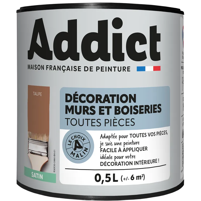 Peinture décoration Murs et Boiseries SATIN 0.5 L taupe - ADDICT Bon Marché