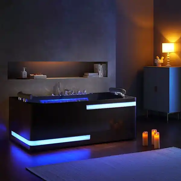 Baignoire balnéo Santorin black 68 jets Whirlpool DISTRIBAIN Super Prix