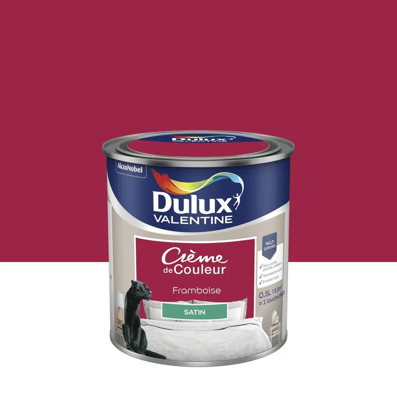 Peinture crème de couleur satin framboise 0,5L - DULUX VALENTINE Expédié Aujourd'hui