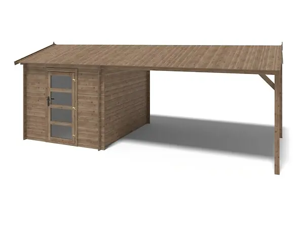 Abri de jardin en bois - 2.5x3 m avec extension de 4x2.76 m - 18.56 m²- Traité - DOM675+DOS194 ALTANKA Commander Vite