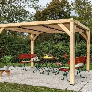 Auvent bois VENETO avec ventelles réglables - L.339xH.217xP.312cm HABRITA Meilleur Prix