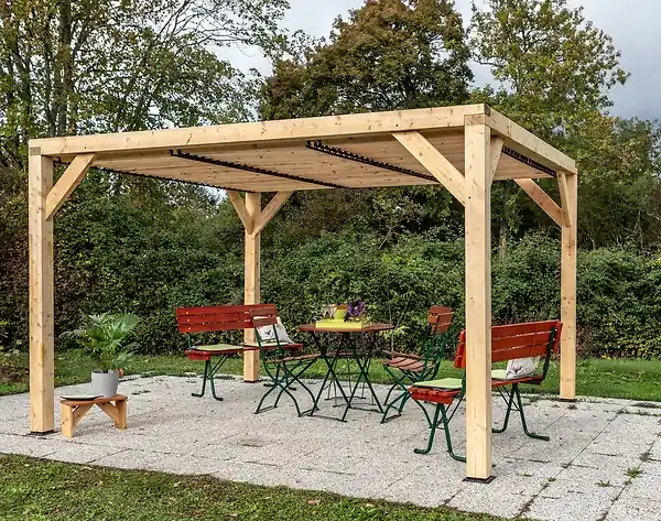 Auvent bois VENETO avec ventelles réglables - L.339xH.217xP.312cm HABRITA Meilleur Prix