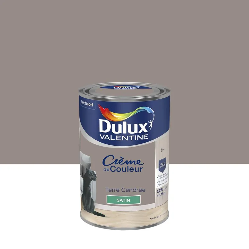 Expédié Aujourd'hui Peinture crème de couleur satin terre cendre 1,25L - DULUX VALENTINE