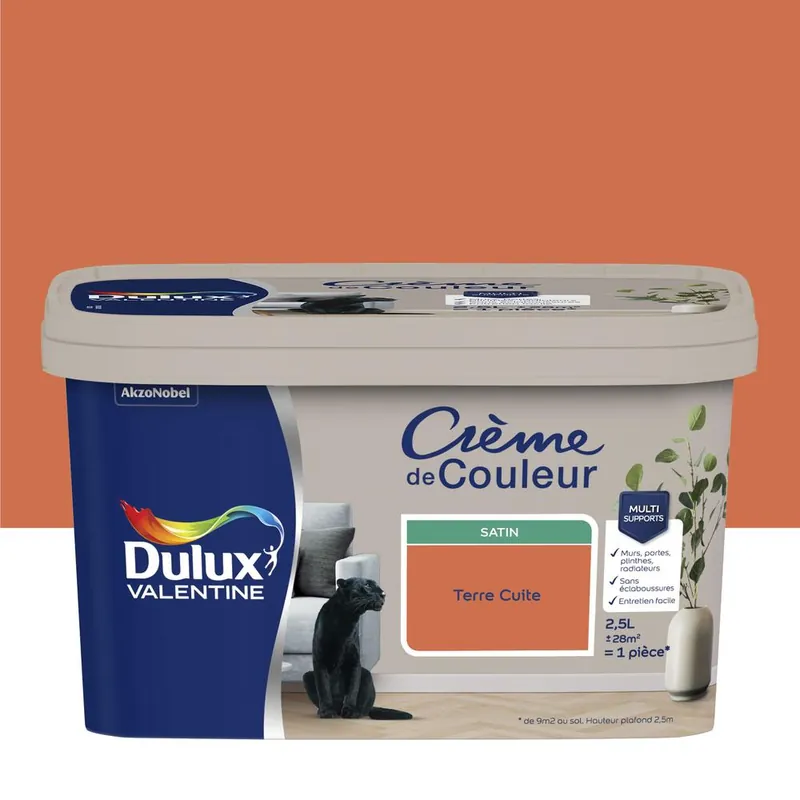 Peinture crème de couleur satin terre cuite 2,5L - DULUX VALENTINE Bon Marché
