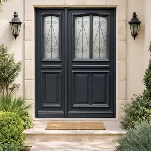 Porte d‘entrée Bois Tiercée Mathilde Gris Anthr, H215xL140 cm Côte Tableau p.Droit, (Poignee, Barillet ref IN158RPL2 - IN303NEW) GD MENUISERIES Prix Cassé